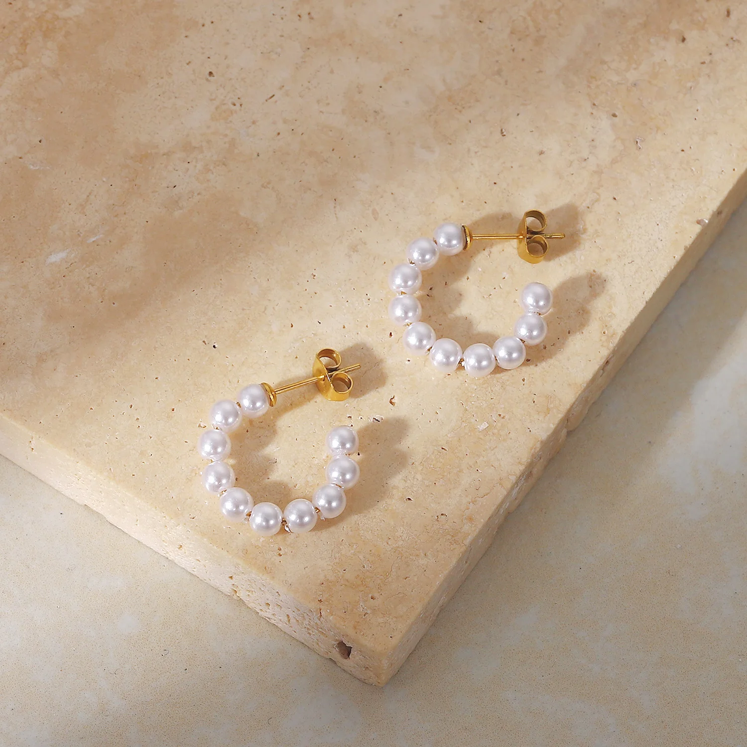 Серьги-кольца женские из нержавеющей стали под жемчуг