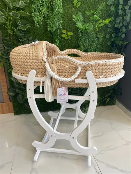 Jaju Baby Moses Basket Yellow White Knitted Stroller