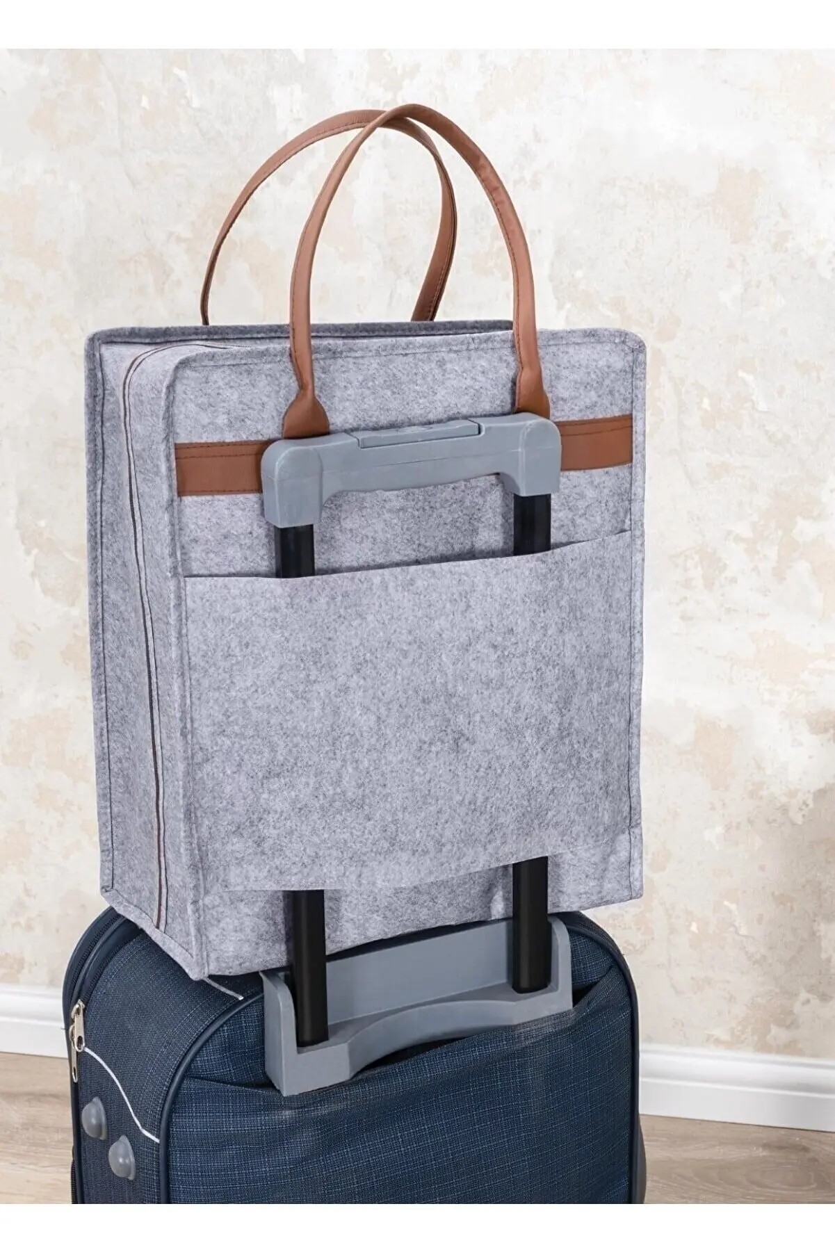 Felt Fabric Leather Handle Hanging Travel Type Folding Zipper Shoes Suitcases Bag Storage Bag