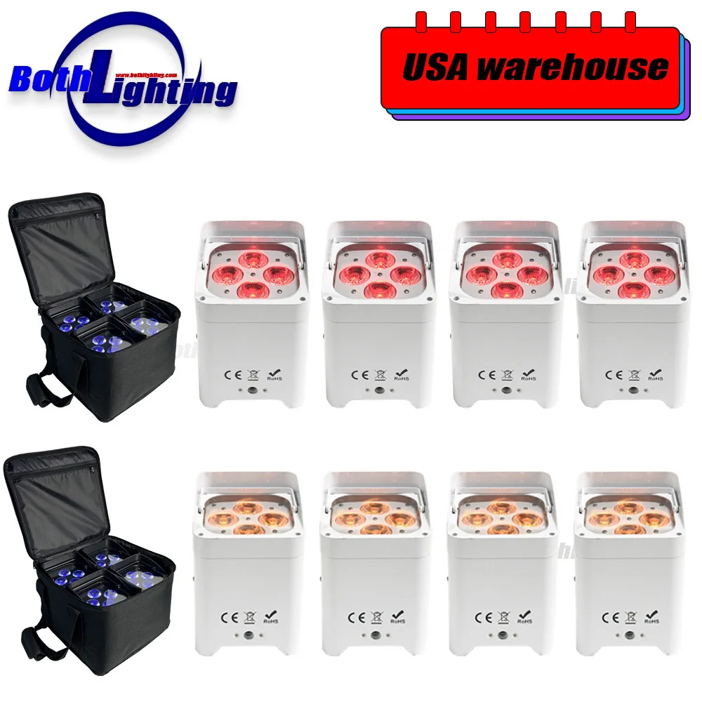 

8 шт. с 2 мешками, 4x18 Вт RGBWA UV 6 в 1 S4, освещение, работающее от батареек, беспроводной DMX светодиодный прожектор для свадьбы, Dj