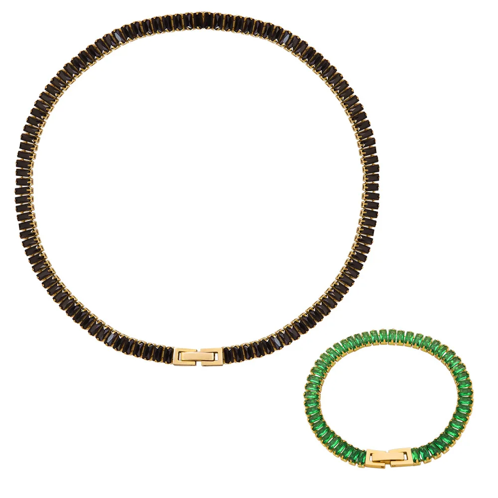 

Solid color Retro zircon inlaid necklace bracelet Jewelry Set for women