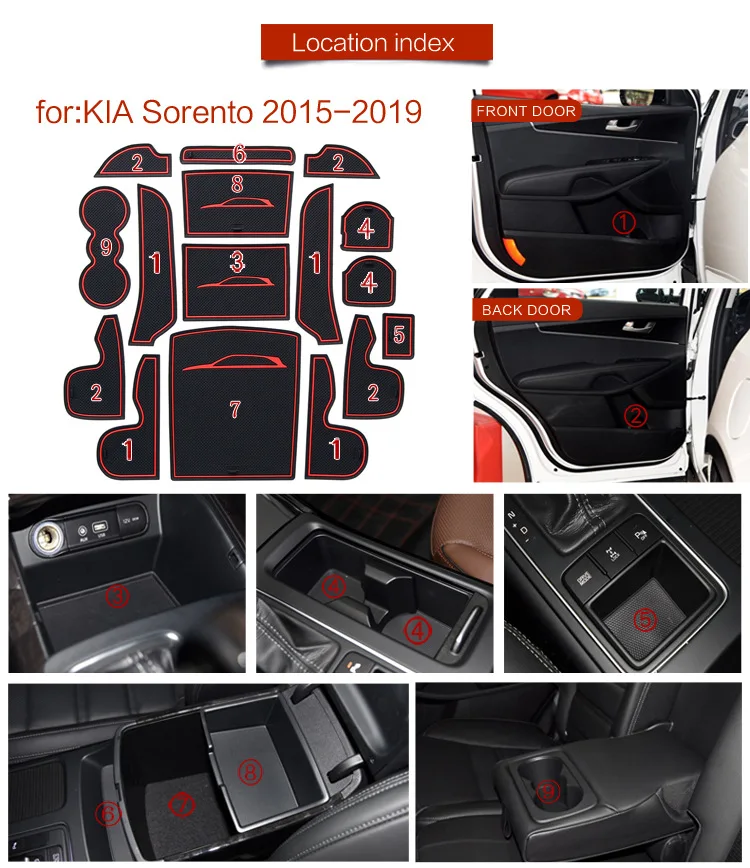 Коврик с пазом для двери KIA Sorento UM 2015 ~ 2020 2016 2017 2018 2019 держатель стакана