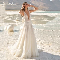 beach a line wedding dress glitter v neck sleeveless robe for bride 2022 simple modern a line vestido de novia