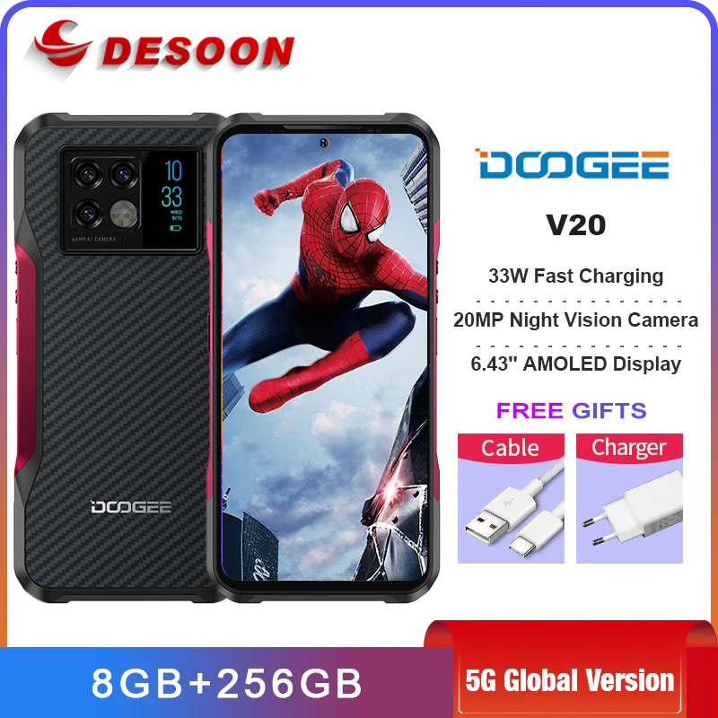 

DOOGEE V20 5G Global Version Rugged Phone 6.43" AMOLED Display 20MP Night Vision Camera 33W Fast Charging NFC 6000mAh Smartphone