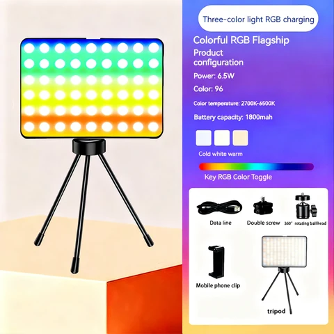 Цифровая зеркальная фотокамера RGB с полноцветной подсветкой, портативный мини-светодиодный светильник для селфи и прямых трансляций на смартфон