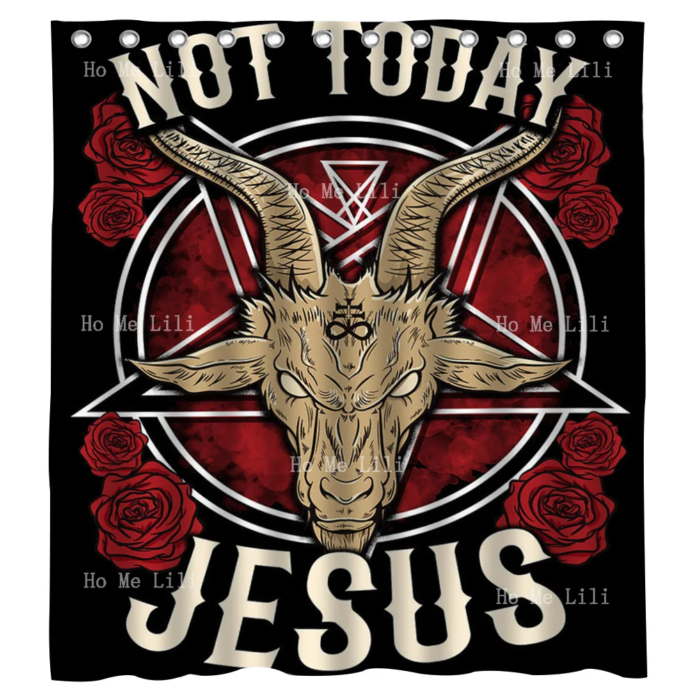 

Not Today Jesus Satanic Cat Pentagram Goat Head And Rose Petal Shower Curtain By Ho Me Lili For Bathroom Decor
