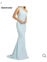 2022 sky blue bridesmaid dresses spaghetti strap one shoulder mermaid satin junior country bridesmaid dresses long maid dress