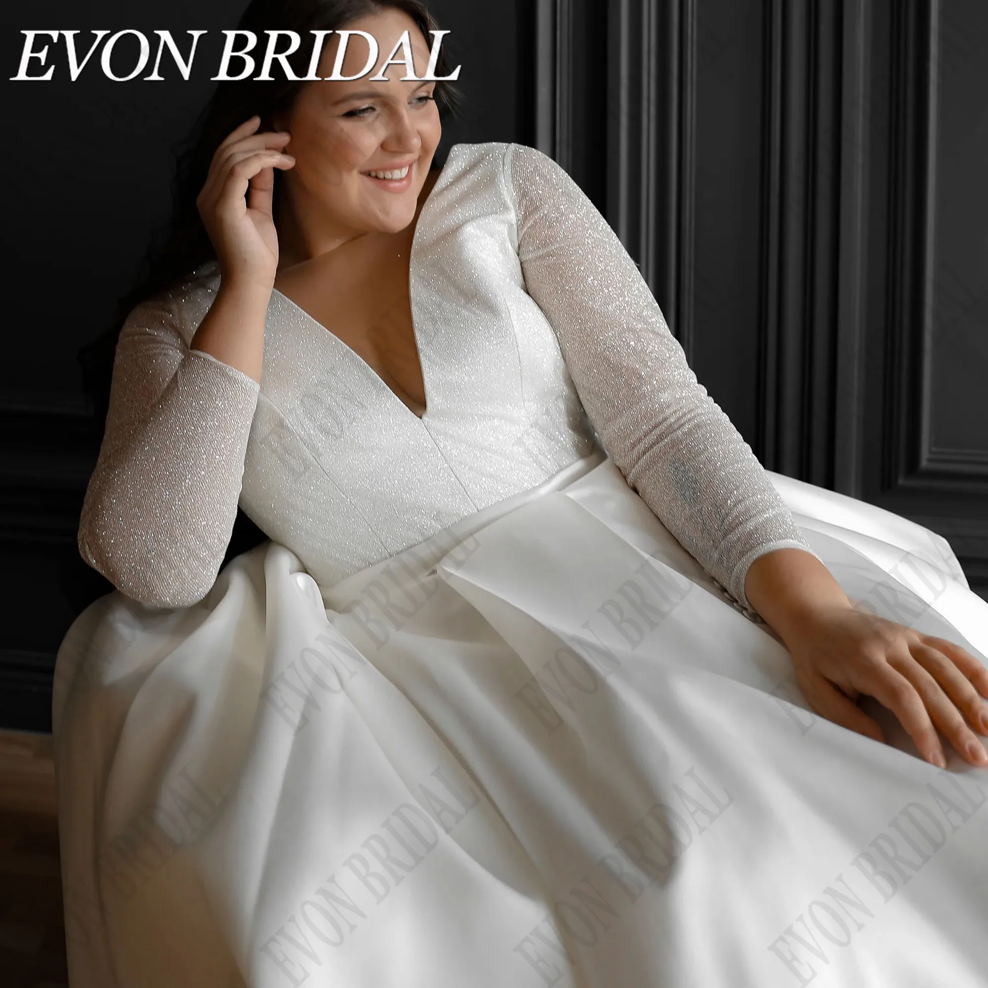 EVON Свадебные блестящие бриллиантовые платья двойной V-образный вырез женское