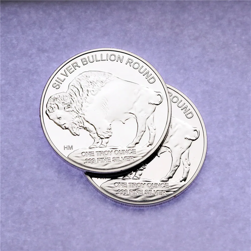 

US One Troy Ounce 999 Fine Silver Plated Coin Bullion Round Buffalo Challenge Coins
