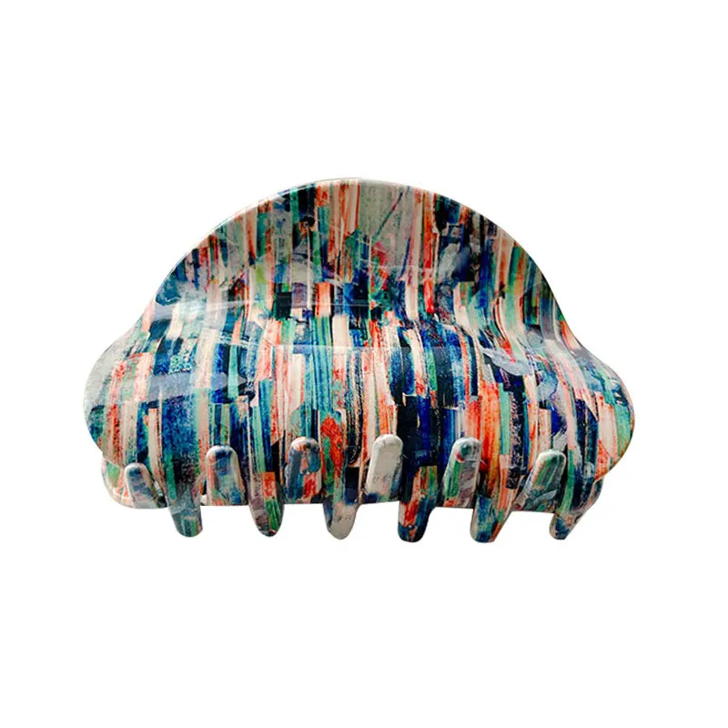 

New Vintage Geometric Print Half Circle Shark Clip New Acetate Color Hair Claw for Women Girls Boho Barrettes Hair Accessories