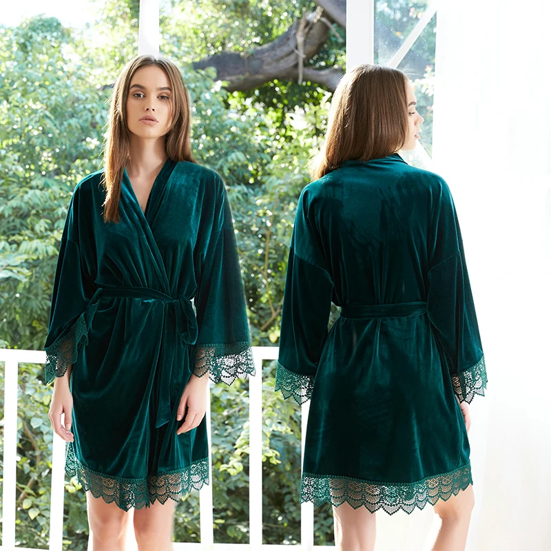 Lace Velvet Robes Bridesmaid Bridal Short Robe Women Bathing Robes Warm Robes Sleepwear Allure Bridesmaid Robes Nighty