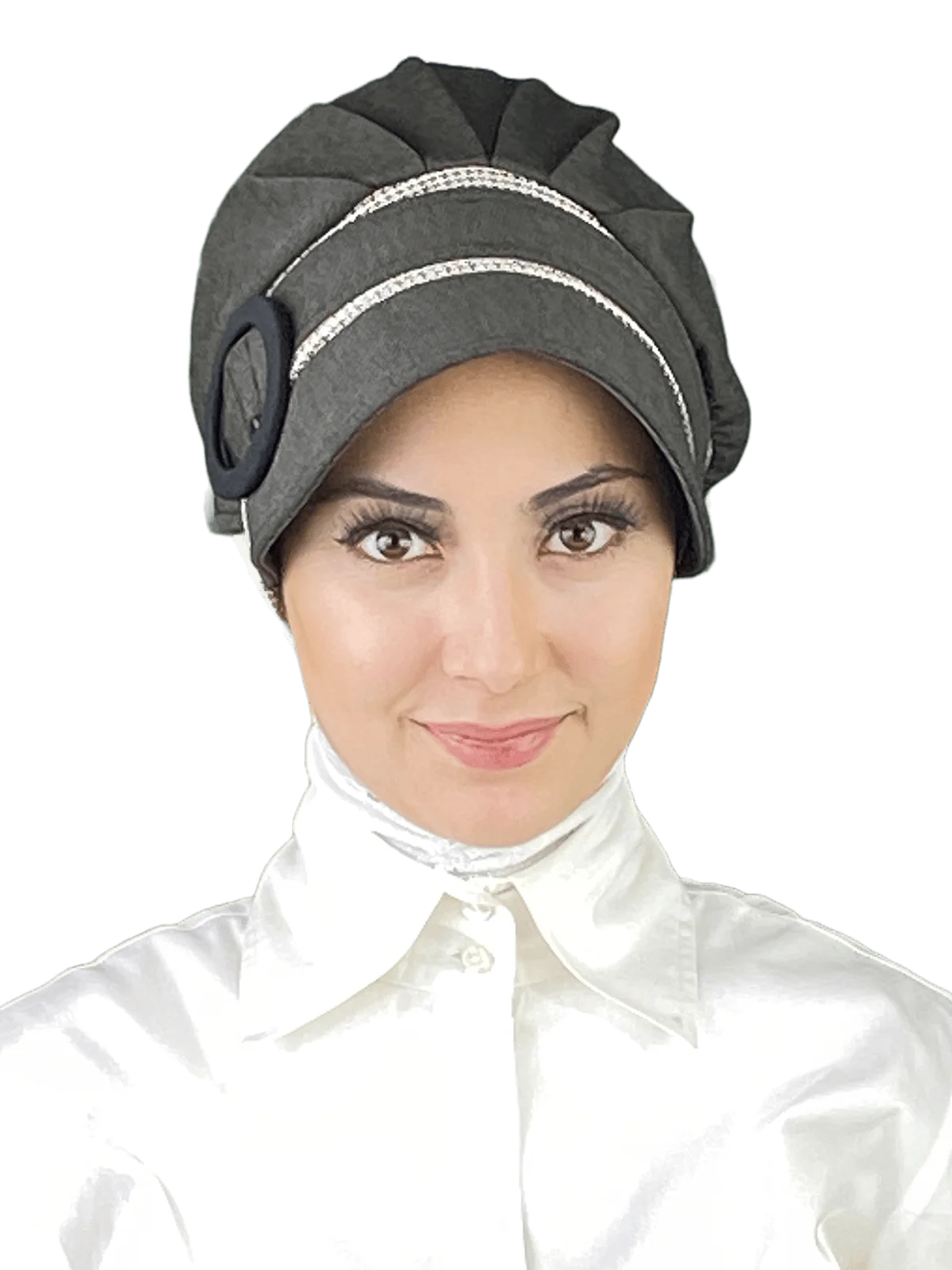 

Anthracite Brown Pitikare Detailed New Fashion Islamic Muslim Women Scarf Trend Headscarf Ready-to-Wear Beere Buckle Hat