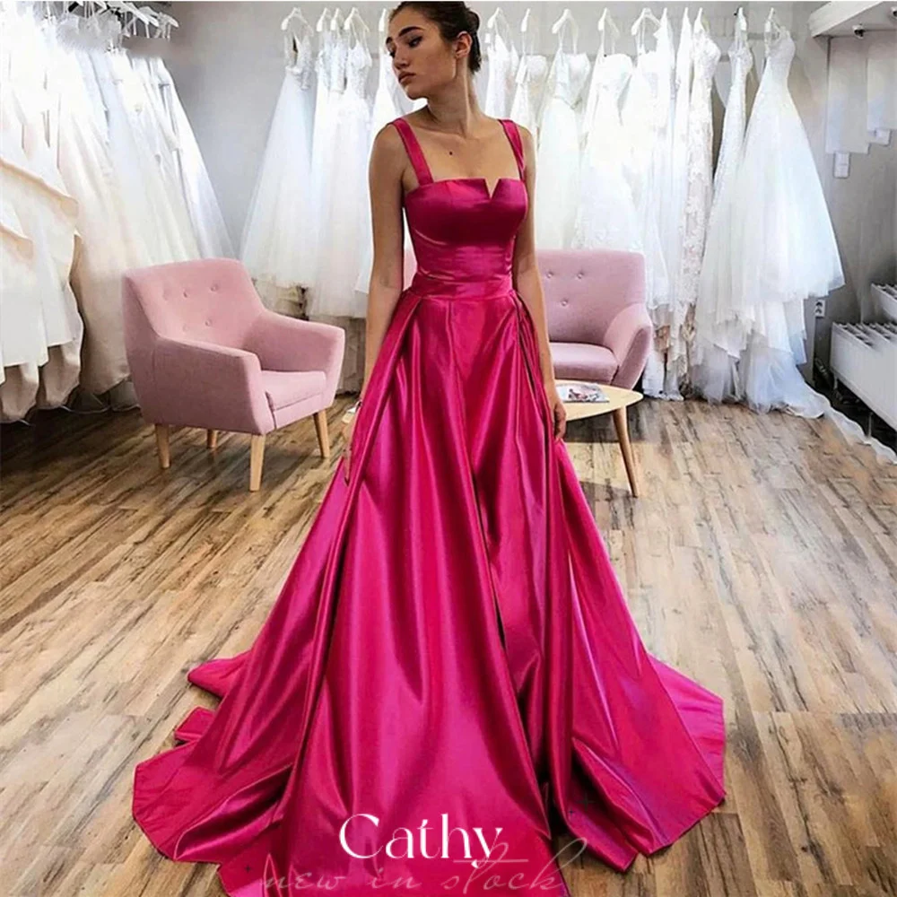 

Simple Satin Ball Gown Party Gowns Satin Sweep Train Prom Dress Sweetie Vestidos De Noche Rose Prom Dresses 2022 Luxury Gowns