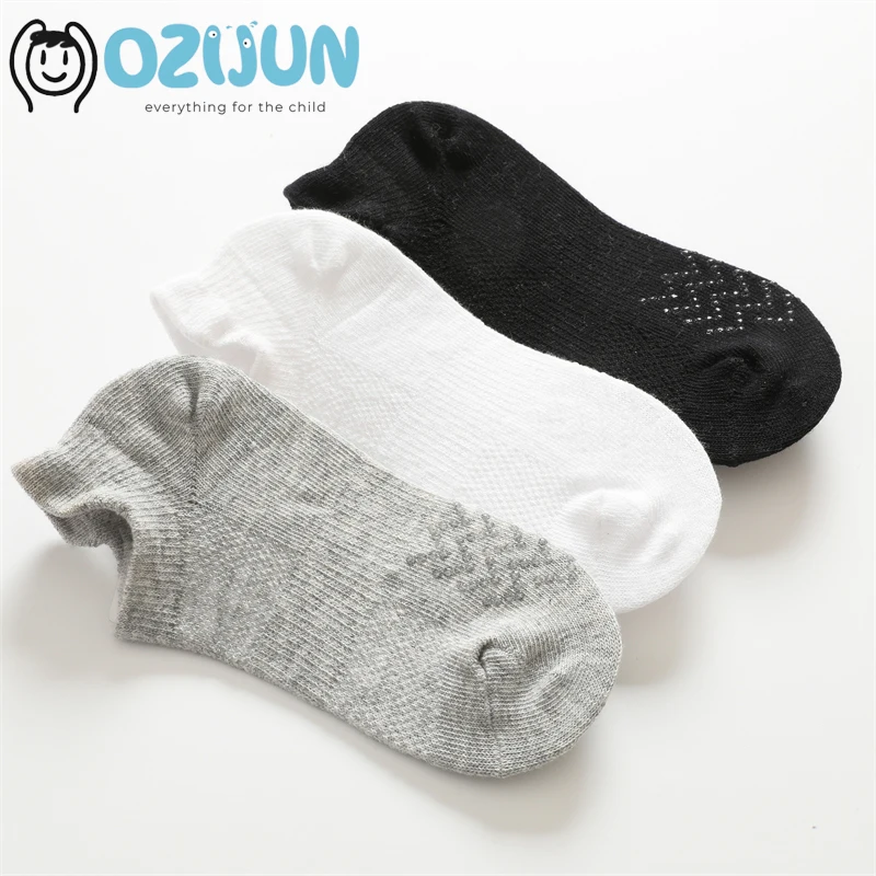 

3-packAges 0-8 Years Children Mesh Cotton Anti Skid Tab Socks Summer Low-cut Invisible Socks Breathable Summer Thin Floor Socks