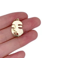 5pcs brass 14k gold filled face charms pendant with cz zirconia 12x14mm metal supplies for making jewelry necklace diy