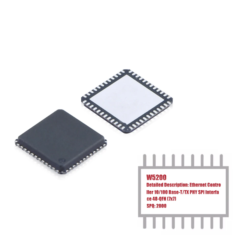 

MY GROUP 2000PCS W5200 Ethernet Controller 10/100 Base-T/TX PHY SPI Interface 48-QFN (7x7) in Stock