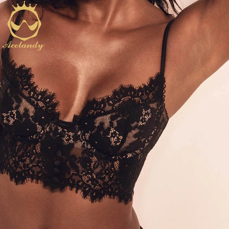 ACELANDY-Sexy Breathable French Women's Underwear Ultra Thin Lace Flower Embroidery Bralette Bra Push Up Eyelash Female Bra