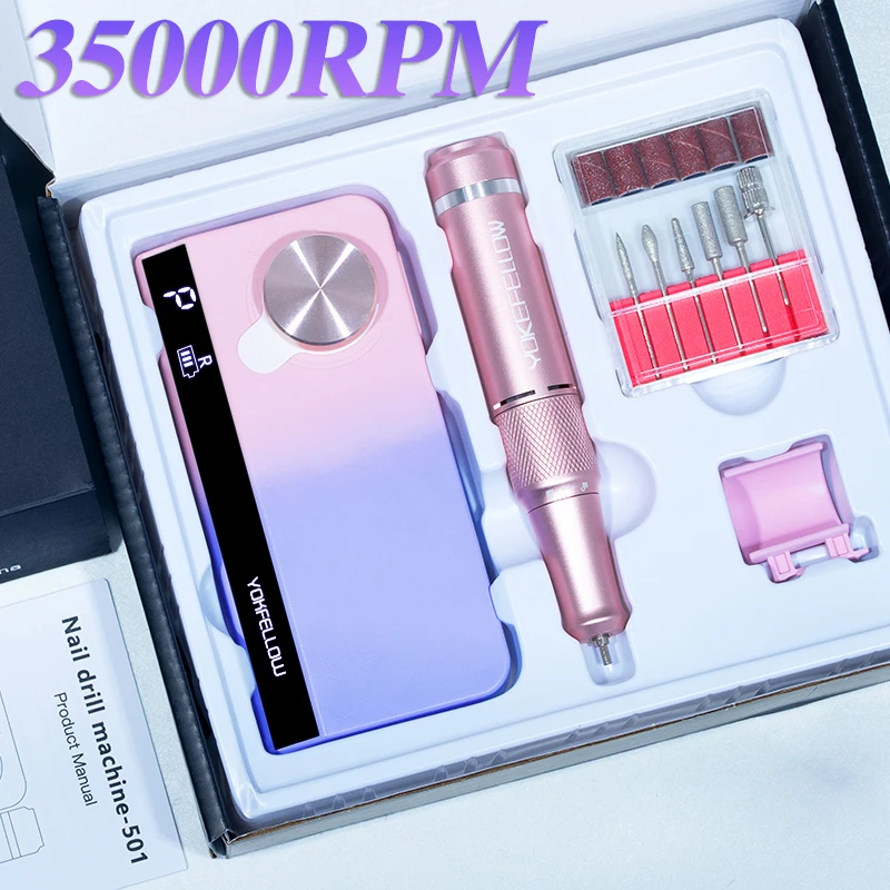 35000RPM Electric Nail Drill Machine Rechargeable With HD Display Portable Nail Polisher Pedicure Professional Complete Kit