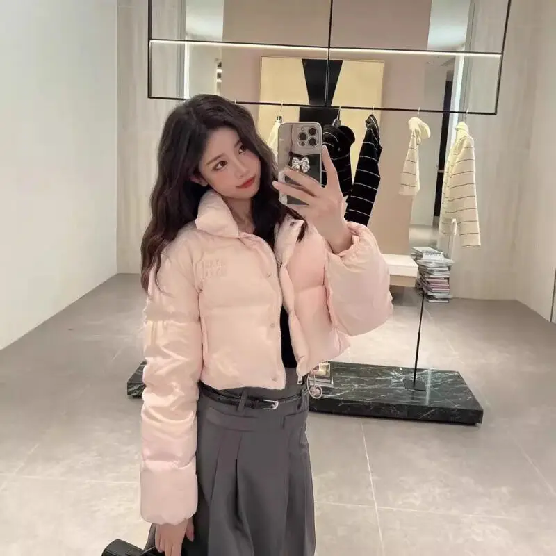 Copy 1: 1 MiuMiu 24ss Новый розовый воротник Короткий пуховик Модный многофункциональный