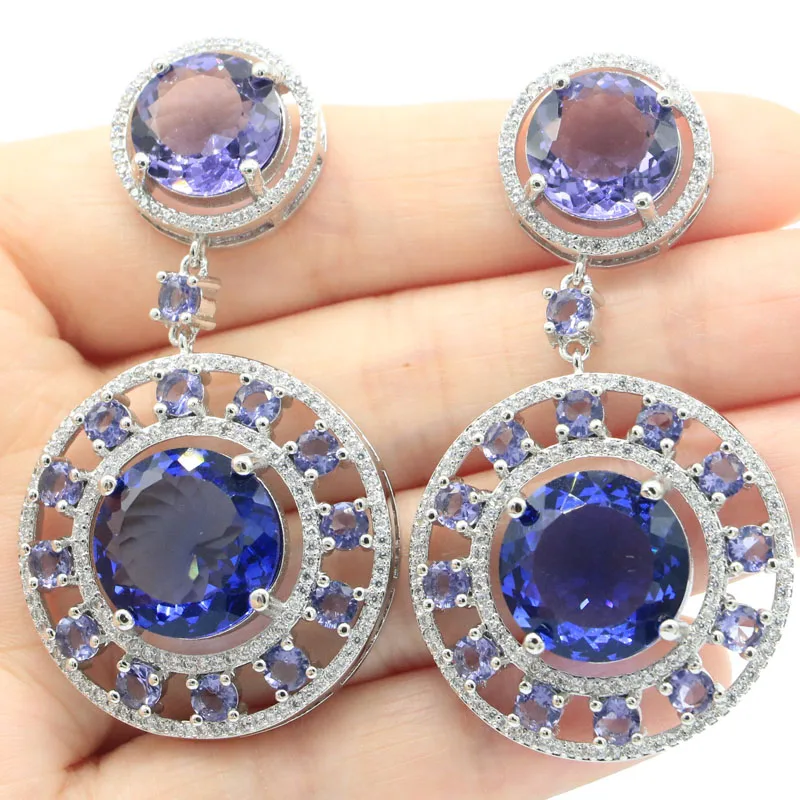

60x33mm Long Big Heavy 29g Pink Morganite Iolite Daily Wear Silver Earrings Wholesale Drop Shipping