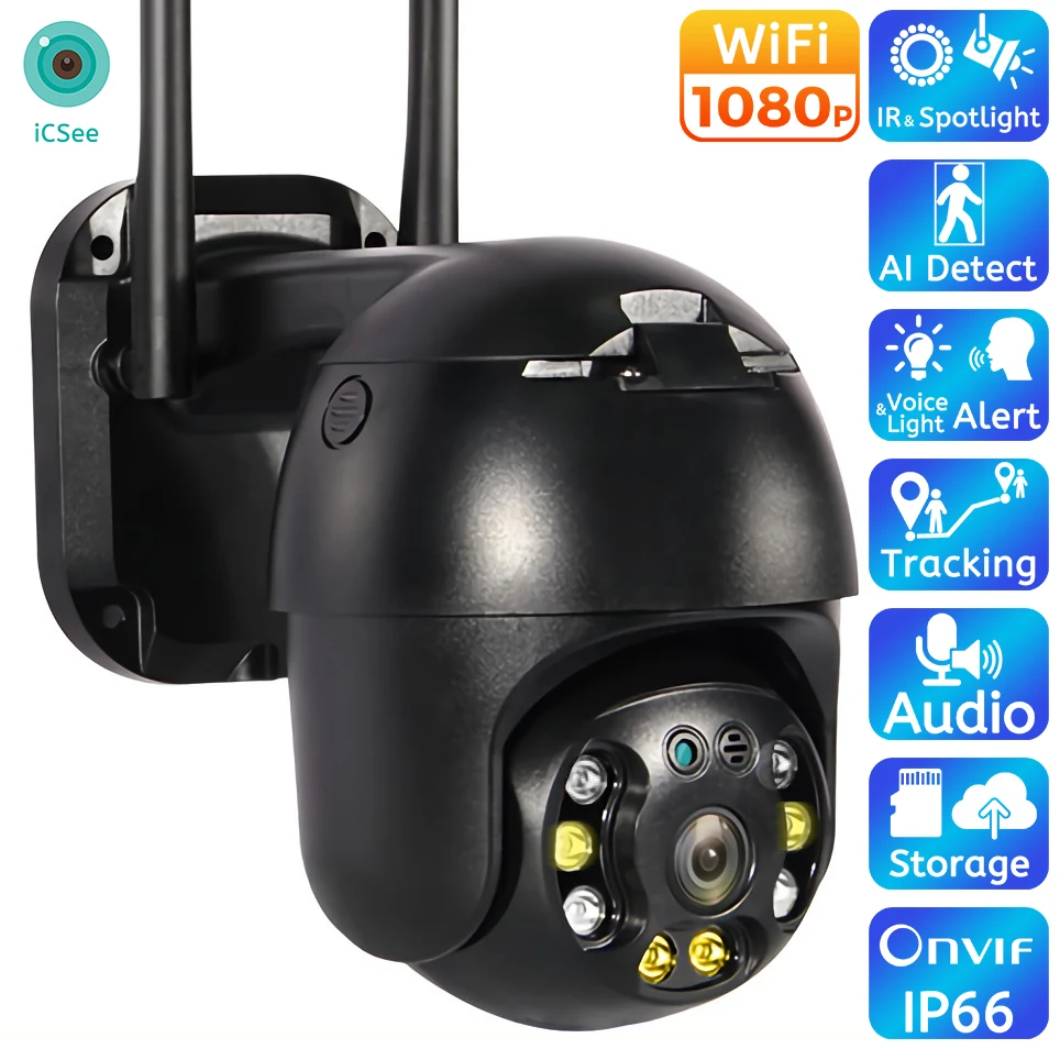 

Outdoor WiFi PTZ IP Camera 1080P 2MP Color Night Auto Tracking Speed Dome Camera Audio Cloud Onvif CCTV Surveillance Cameras