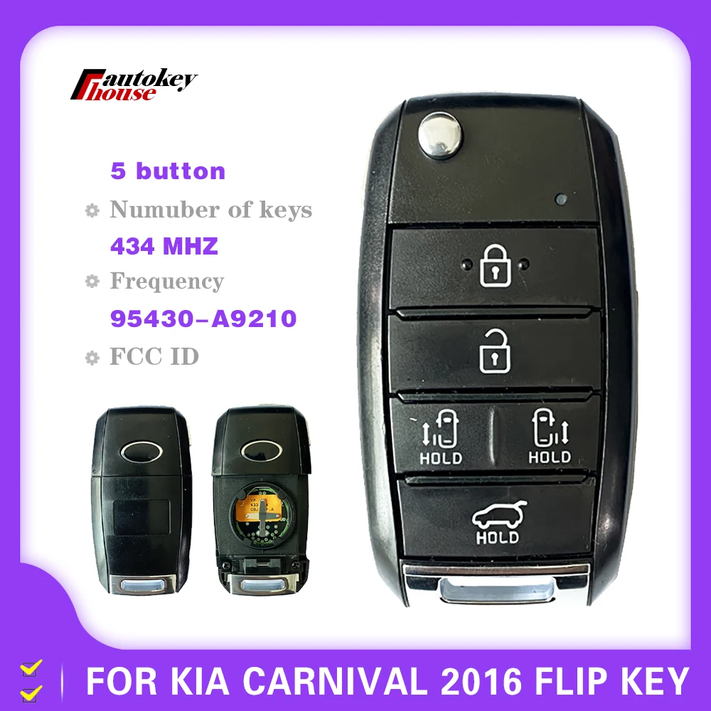 

Original 5 Buttons Flip Smart Key For KIA Carnival 2016 Replacement Remote Car Key Control 433MHz FCCID 95430-A9210 CN051127