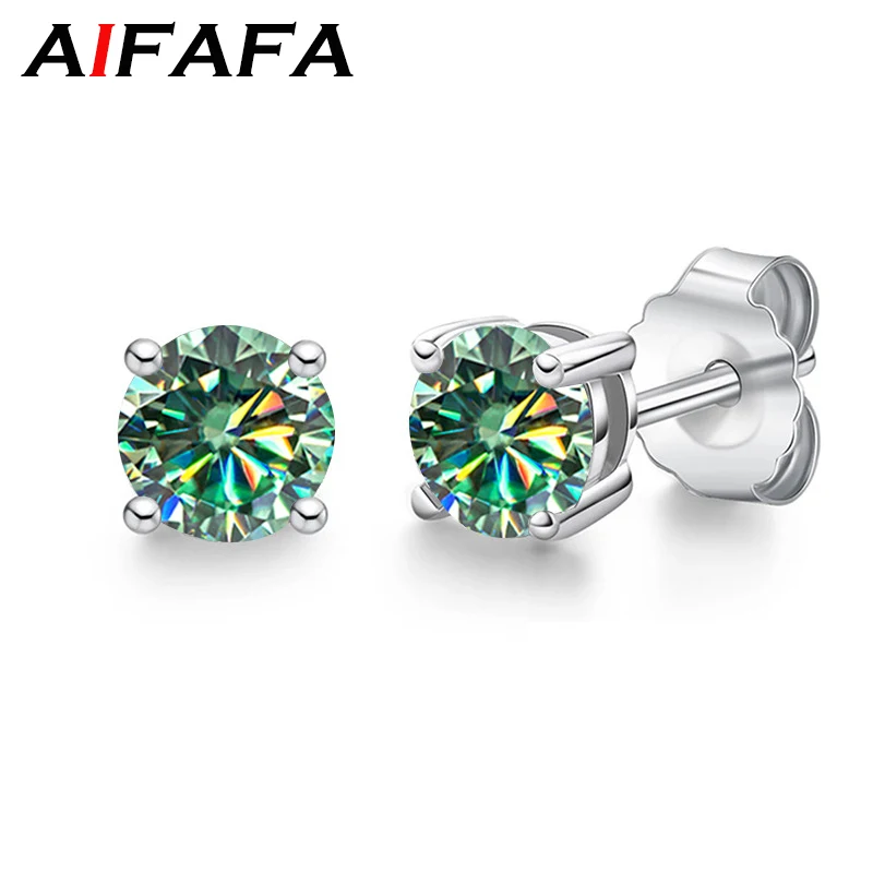 Купи AIFAFA 0.5ct-1ct Green Moissanite Earrings D Color 100% 925 Sterling Silver 18k White Gold Ear Stud Fine Jewelry for Women Men за 967 рублей в магазине AliExpress