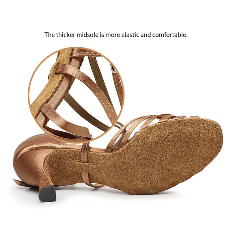 Woman Bronze Stain Latin Dance Shoes Woman Cross Strap Ballroom Dance Heels Girls Suede Sole Dancing Heels Flare Heel 7.5cm/9cm
