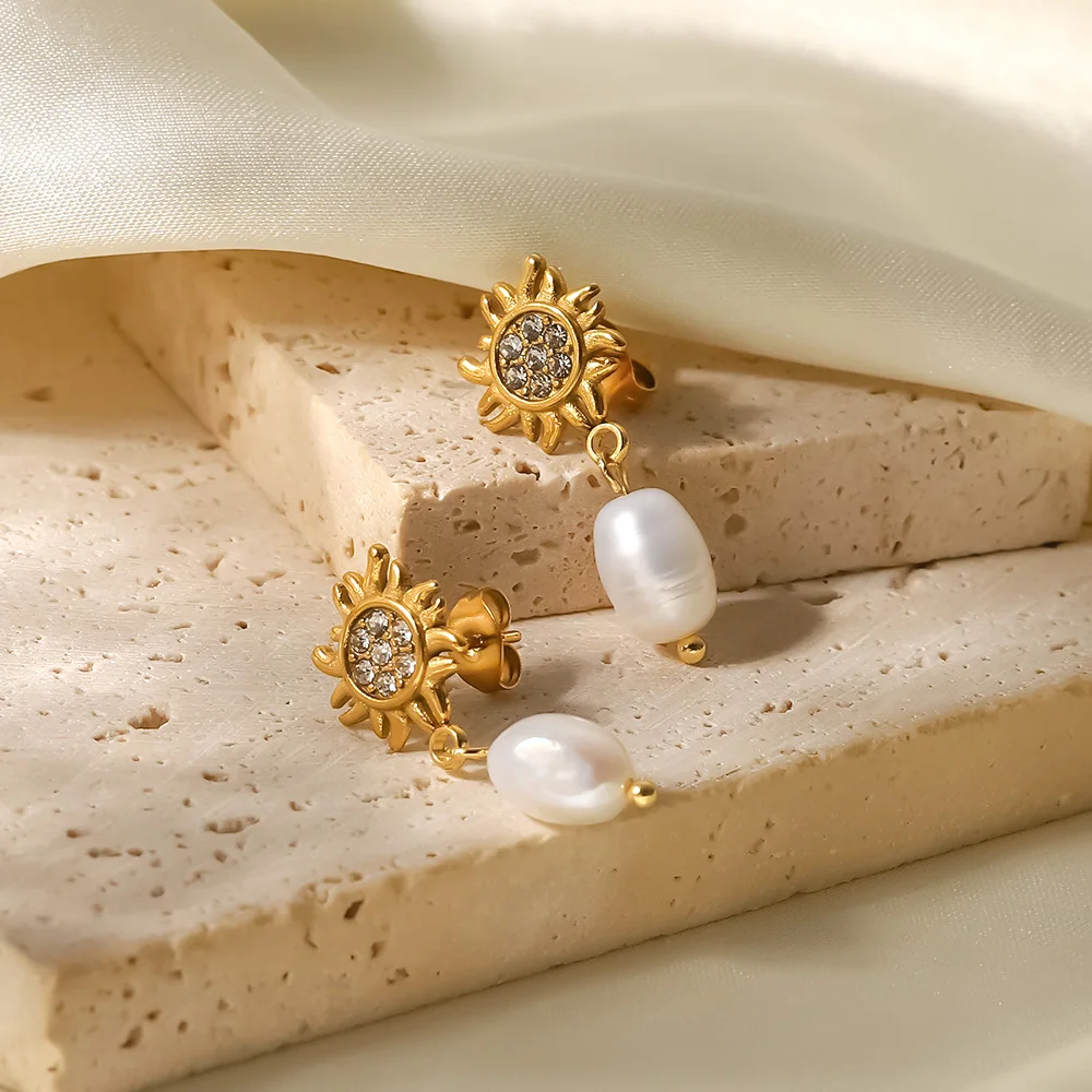 Серьги-гвоздики с пресноводным жемчугом из нержавеющей стали