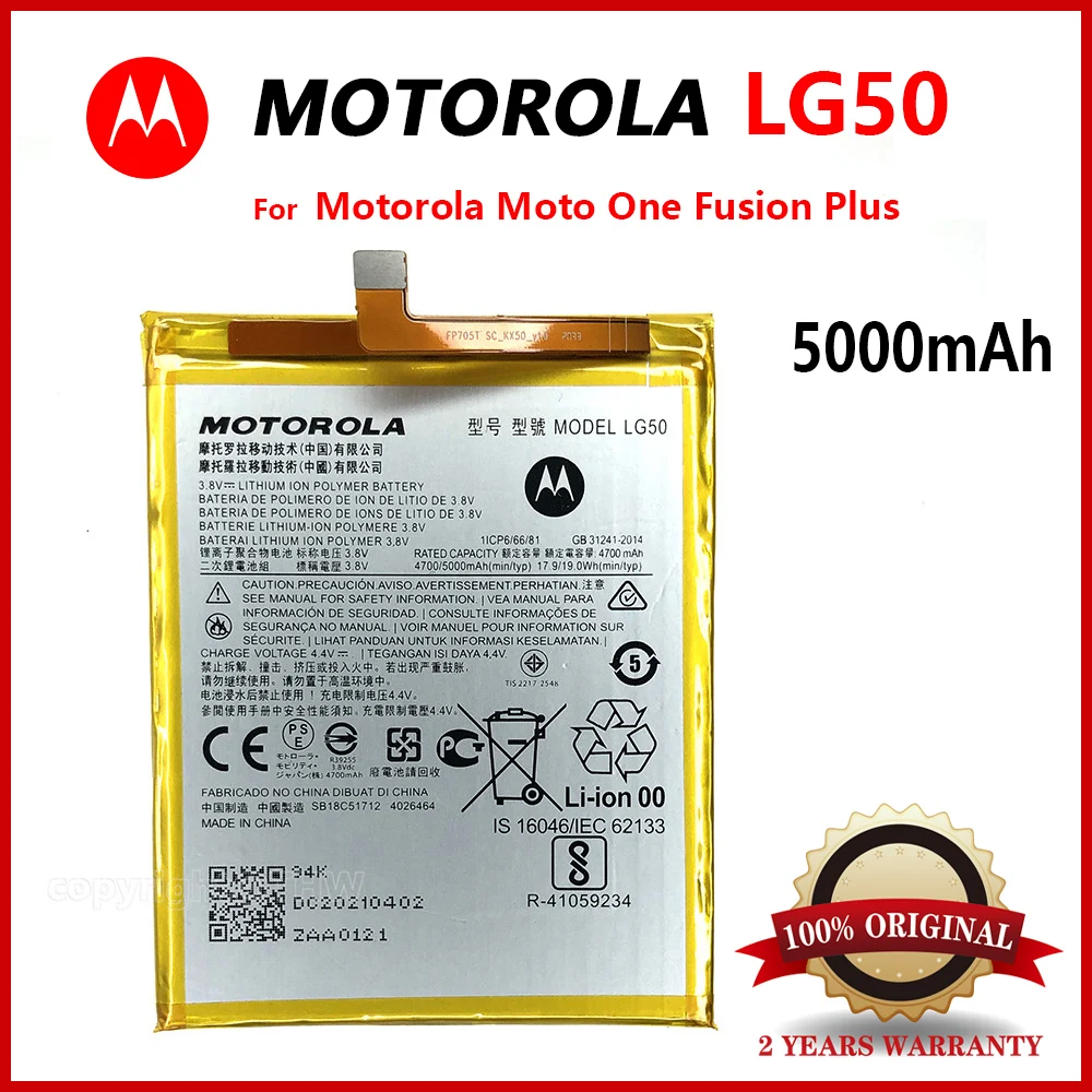 

Original Motorola Batteria LG50 Mobile Phone Battery for Motorola One Moto G9 Play / One Fusion Plus OneFusion+ XT2067 5000mAh
