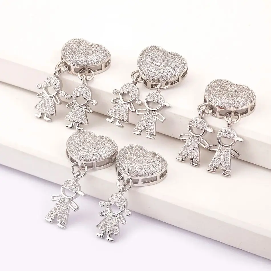 Кулон в виде сердца сына дочери серебряного цвета для семьи девочек и мальчиков