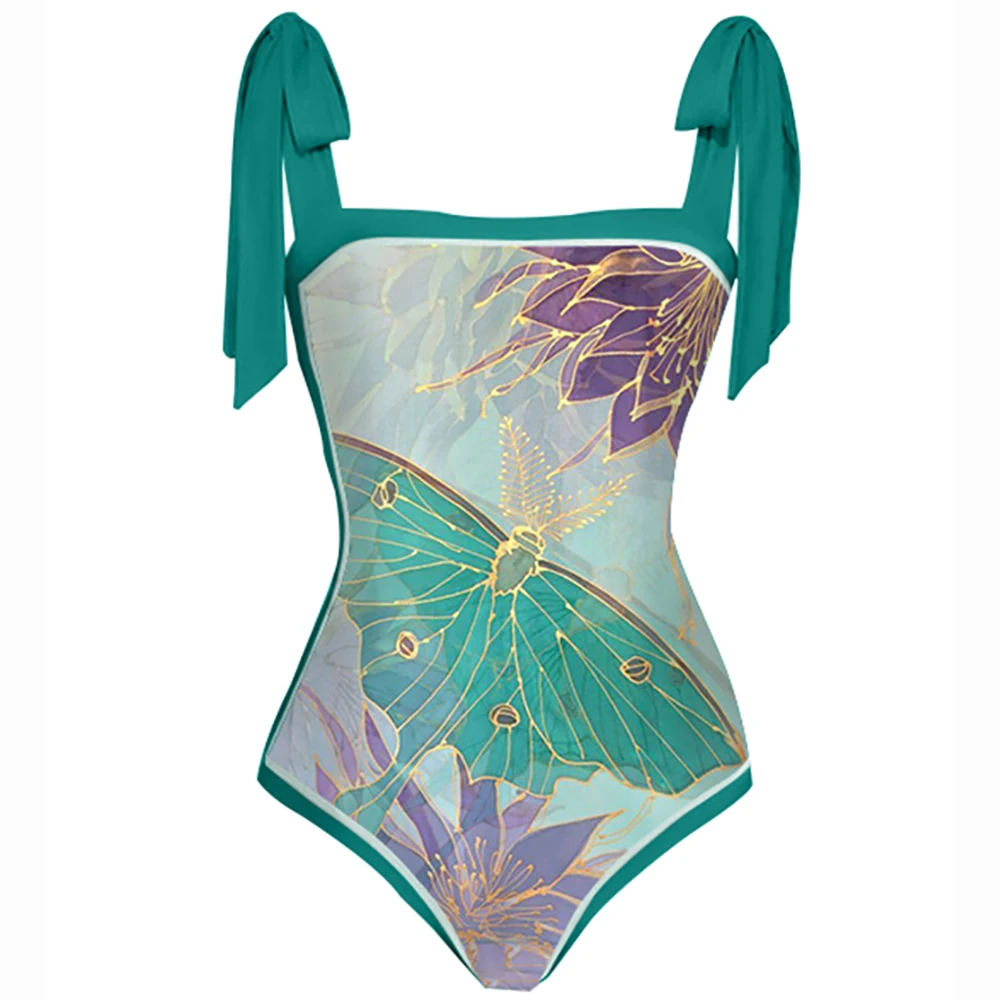 Luxury Women's Bathing Suit Vintage Butterfly Floral Print One-piece Swimsuit Summer Beachwear Push Up Slim Swimwear 2022 Bikini