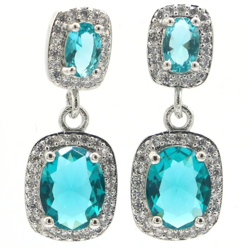 

26x10mm Stunning 4.2g White Sapphire Blue Aquamarine CZ Women Birthday Gift 925 Silver Earrings