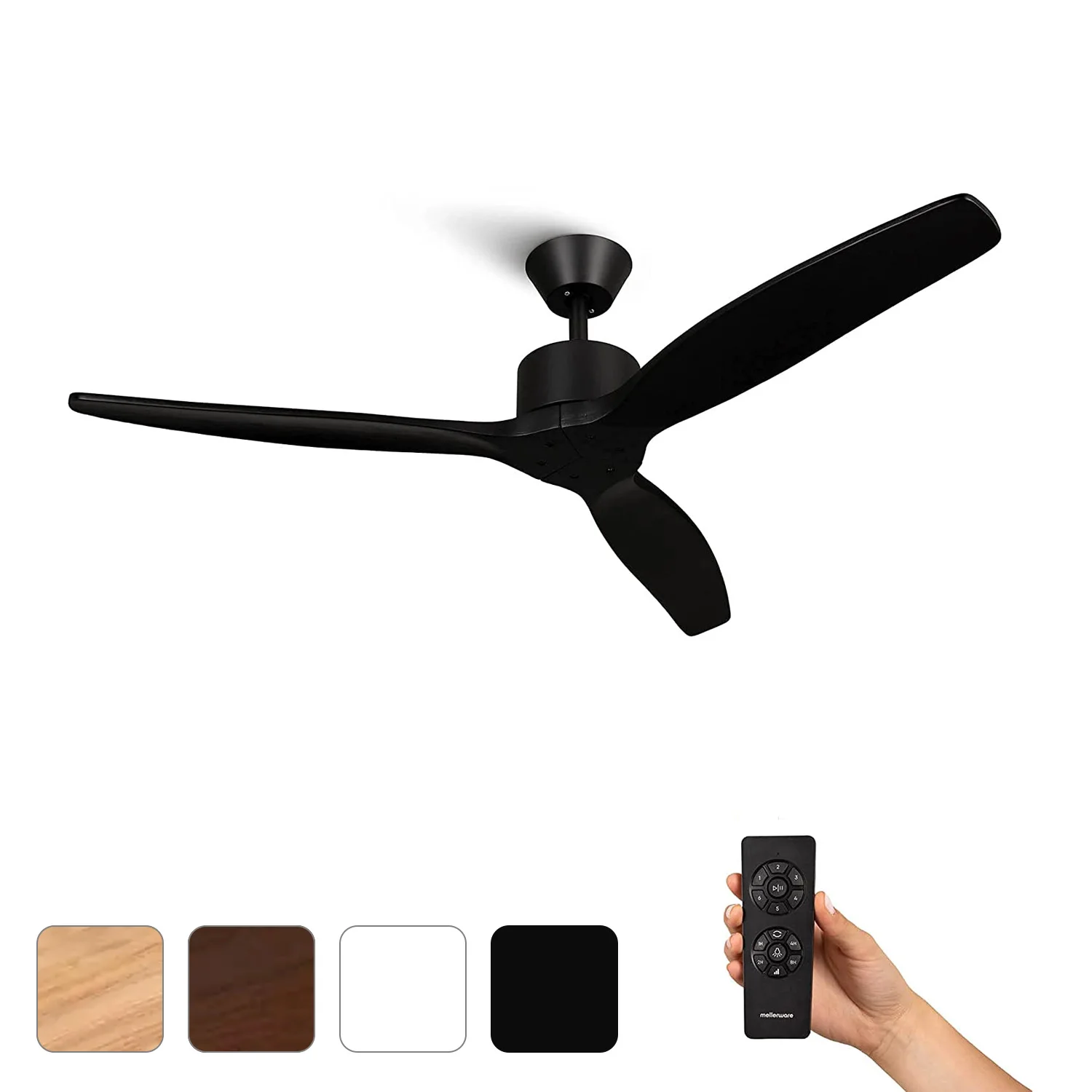 Mellerware Brizy Ceiling Fan with Remote Control, 45W, 3 Blades, 132 cm Diameter, DC Motor, Ultra Silent, Summer-Winter Function, Ideal for Interiors, Energy Efficient, Perfect for Bedroom and Living Room.
