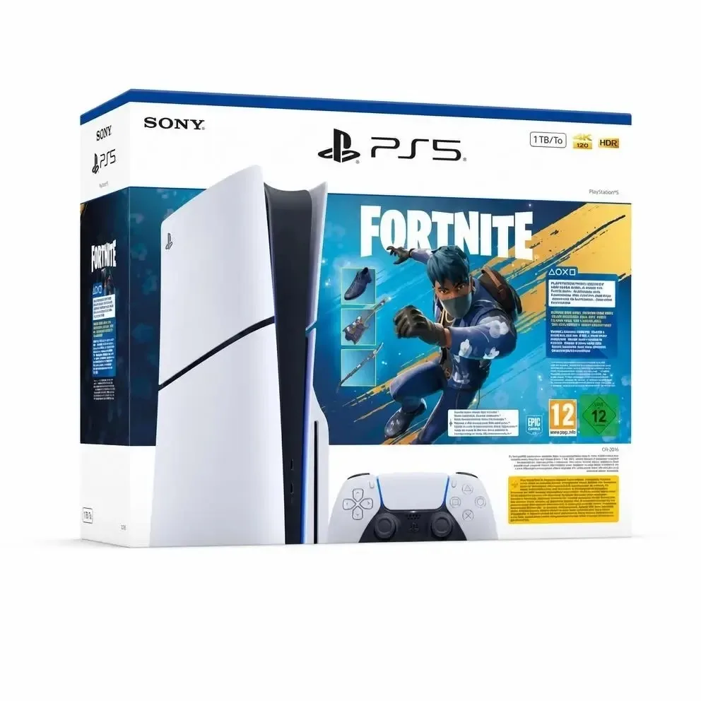 Sony PlayStation 5 Console - PS5 Slim 1TB Standard Edition White with Fortnite Flowering Chaos, ultra-fast SSD, ray tracing, and 4K for immersive gaming experience, perfect for gamers looking for high performance.