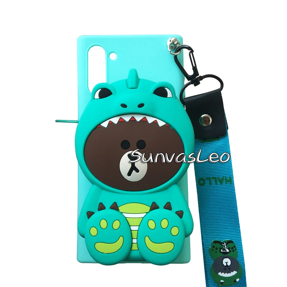 Dinosaur Bear 3D кошелек для samsung Galaxy Note 10/Note 10 Plus, мягкий силиконовый чехол с изображением животных из мультфильма, чехол-кошелек, чехол для телефона с цепочкой и кабелем - Цвет: Dinosaur Bear