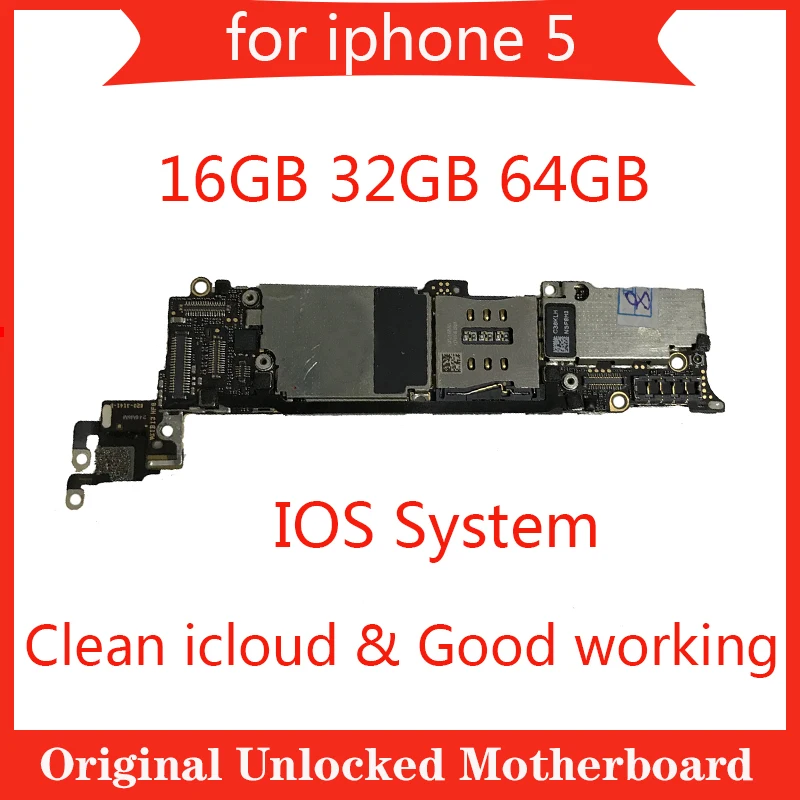 

High quality unlocked for iphone 5 5G motherboard 16GB 32GB 64GB Orginal clean icloud logic board for iphone 5 with full chips