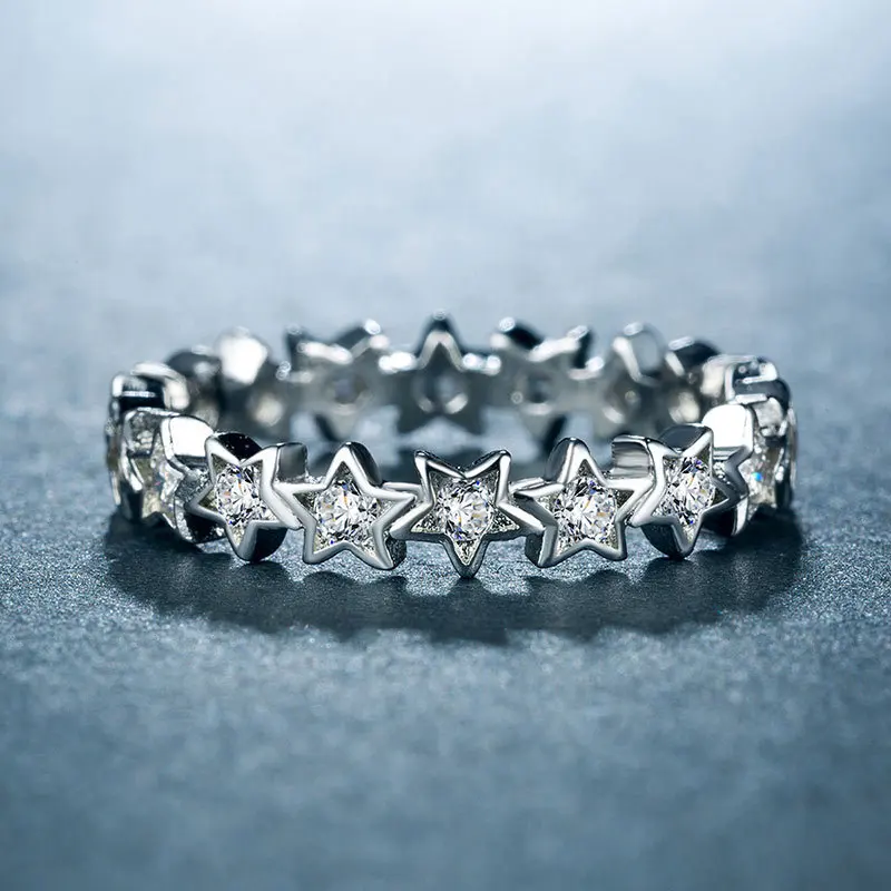 

New Design Fashion Silver Color Star Ring For Women Cute Zircon s Wedding Engagement Party Gifts Stackable Fine Jewelry