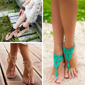 Вязаные крючком аксессуары для невесты ручной работы Йога браслет на ногу аксессуары для ног сандалии