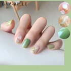 GAM-BELLE Летний зеленый мраморный узор накладные ногти с дизайном французский короткий полное покрытие искусственное художественное оформление ногтей