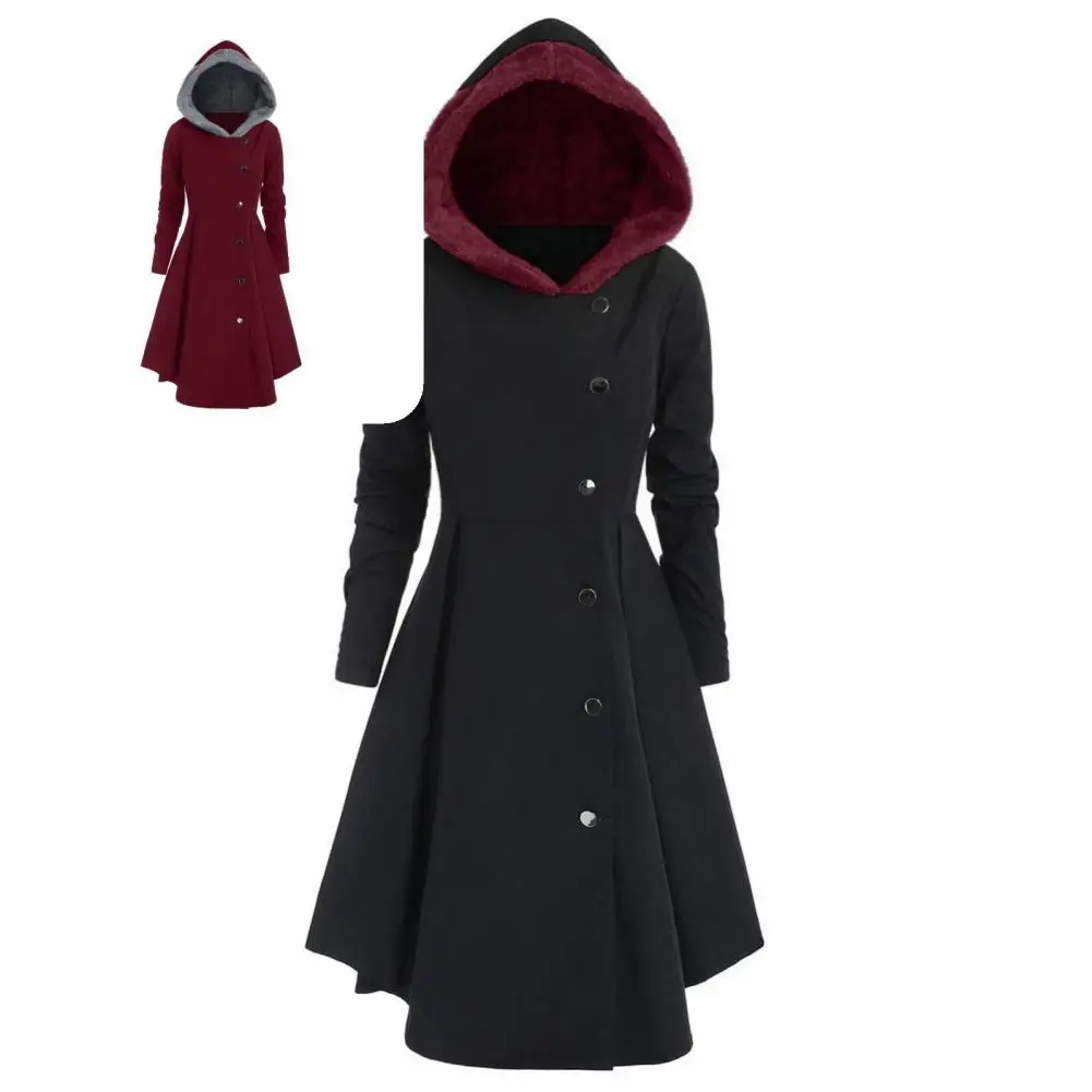 

Winter Coat Dress Large Hem Super Soft Single Breasted Long Drap Buttons Casual Coat Women Coat Outerwear