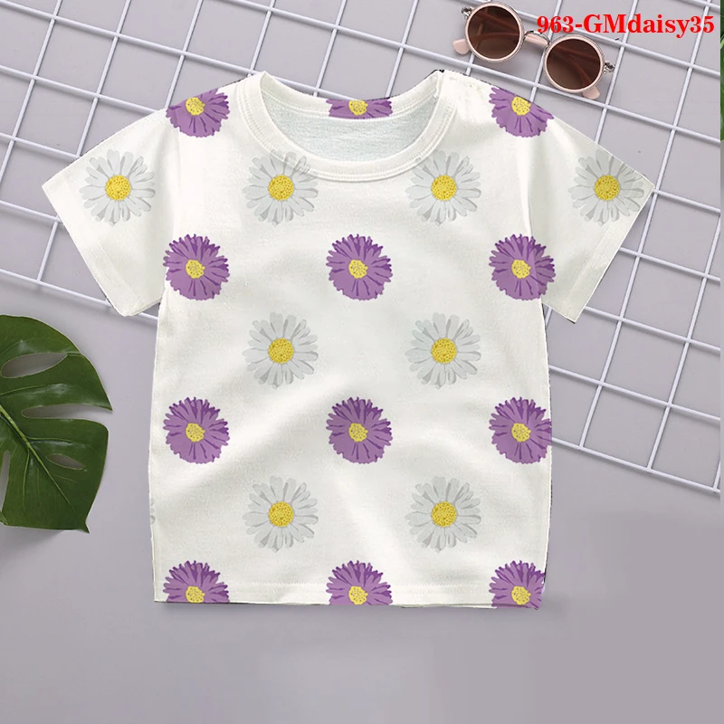 

Cool Cartoon daisy tshirts 3D Design T-shirt Kids Summer T Shirt Boys Girls Tshirt Casual Top Tee Clothing 2021 flower tops