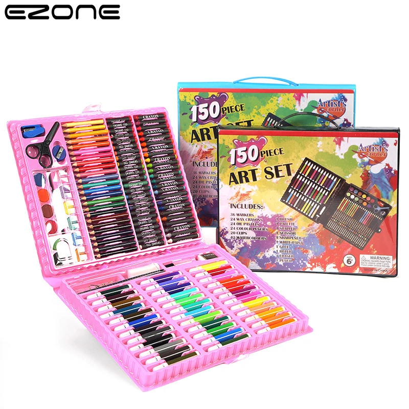 

EZONE 150PCS/set Kids Crayon Set Watercolor Pencil Color Pencil Student Art Painting Stationery Brush Children's Birthday Gifts