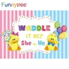 Фон Funnytree Waddle It Be She или He для фотосъемвечерние с изображением пола желтой утки в полоску украшение для вечеринки в честь будущей мамы Фотофон
