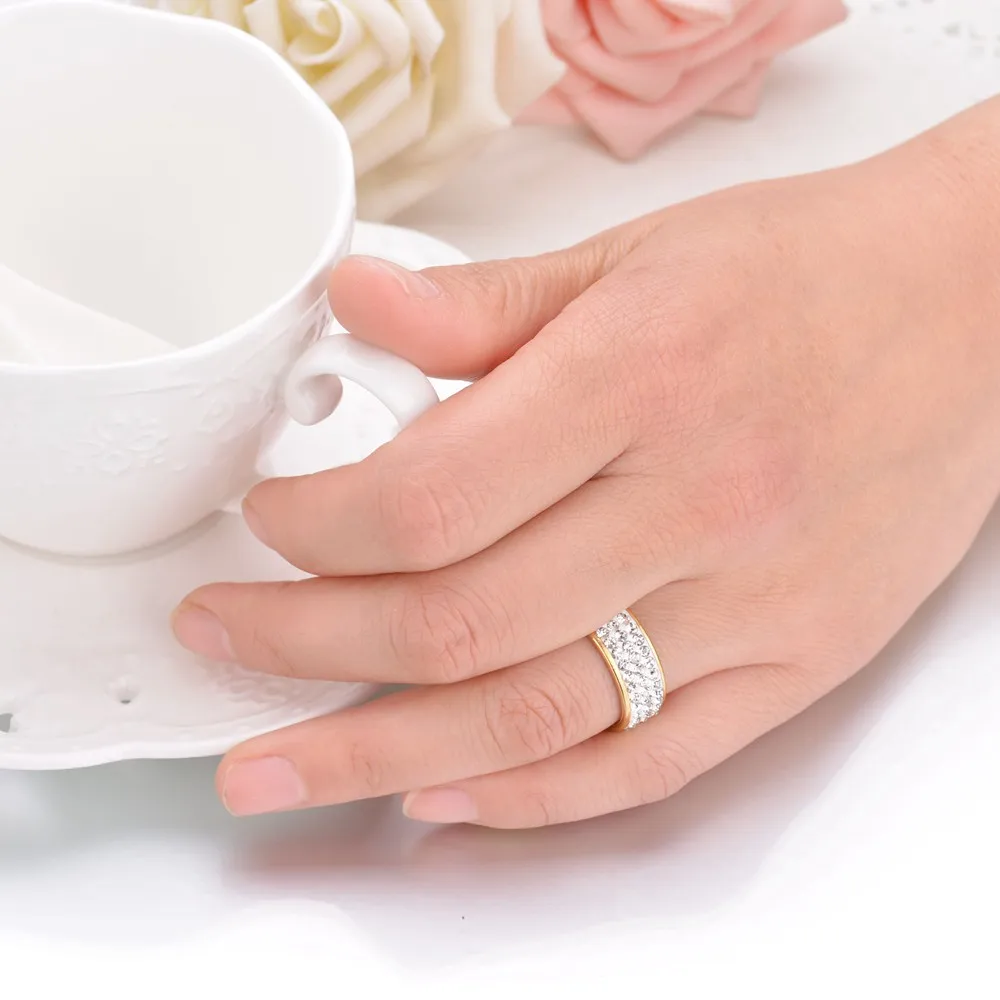 Женское кольцо из нержавеющей стали с кристаллами 3 ряда | Украшения и аксессуары