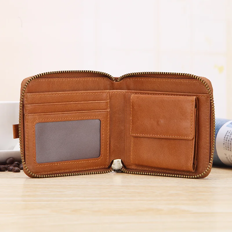 

Новый мужской кошелек из натуральной кожи, винтажные повседневные мужские кошельки, короткий маленький мужской кошелек с карманом для монет, на молнии, зажим для денег для мужчин