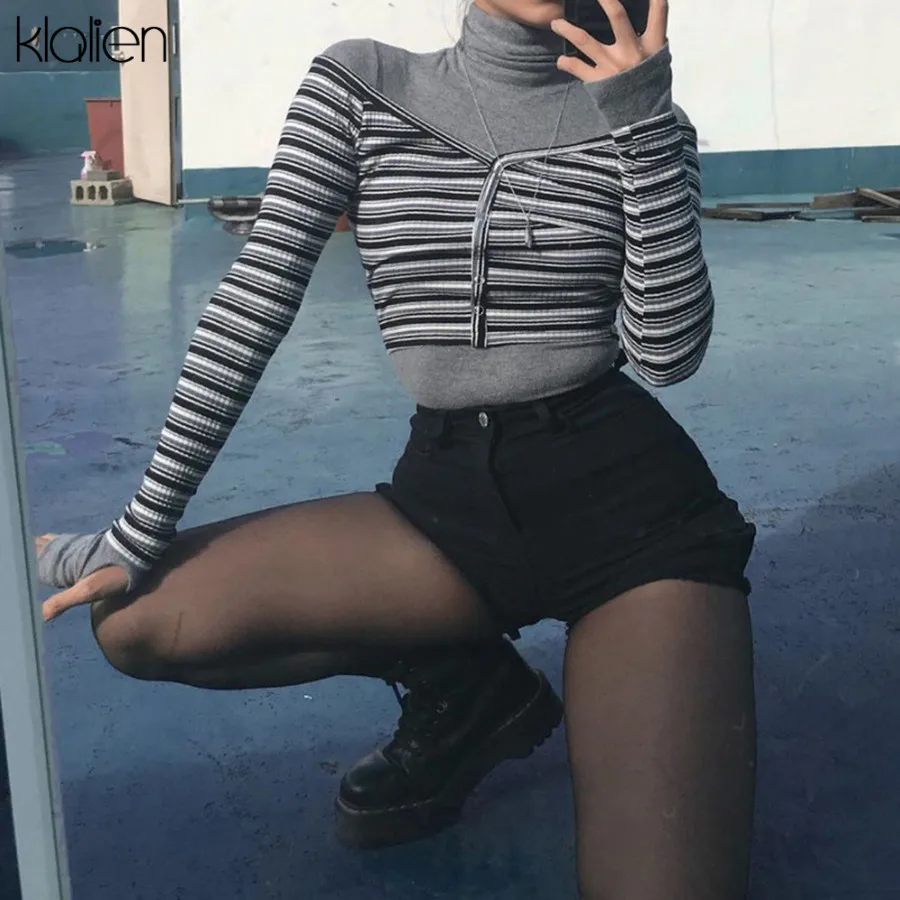 KLALIEN 2020 зимняя женская уличная мода с высоким воротником тонкая однотонная