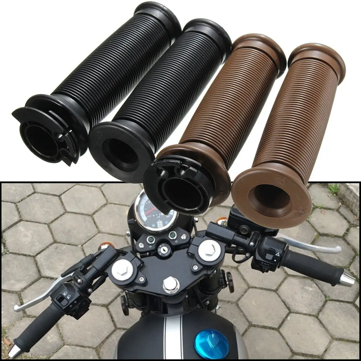 

Motorcycle 7/8" 22mm Rubber Hand Grips Handle Bar For Cafe Racer Bobber Clubman Custom