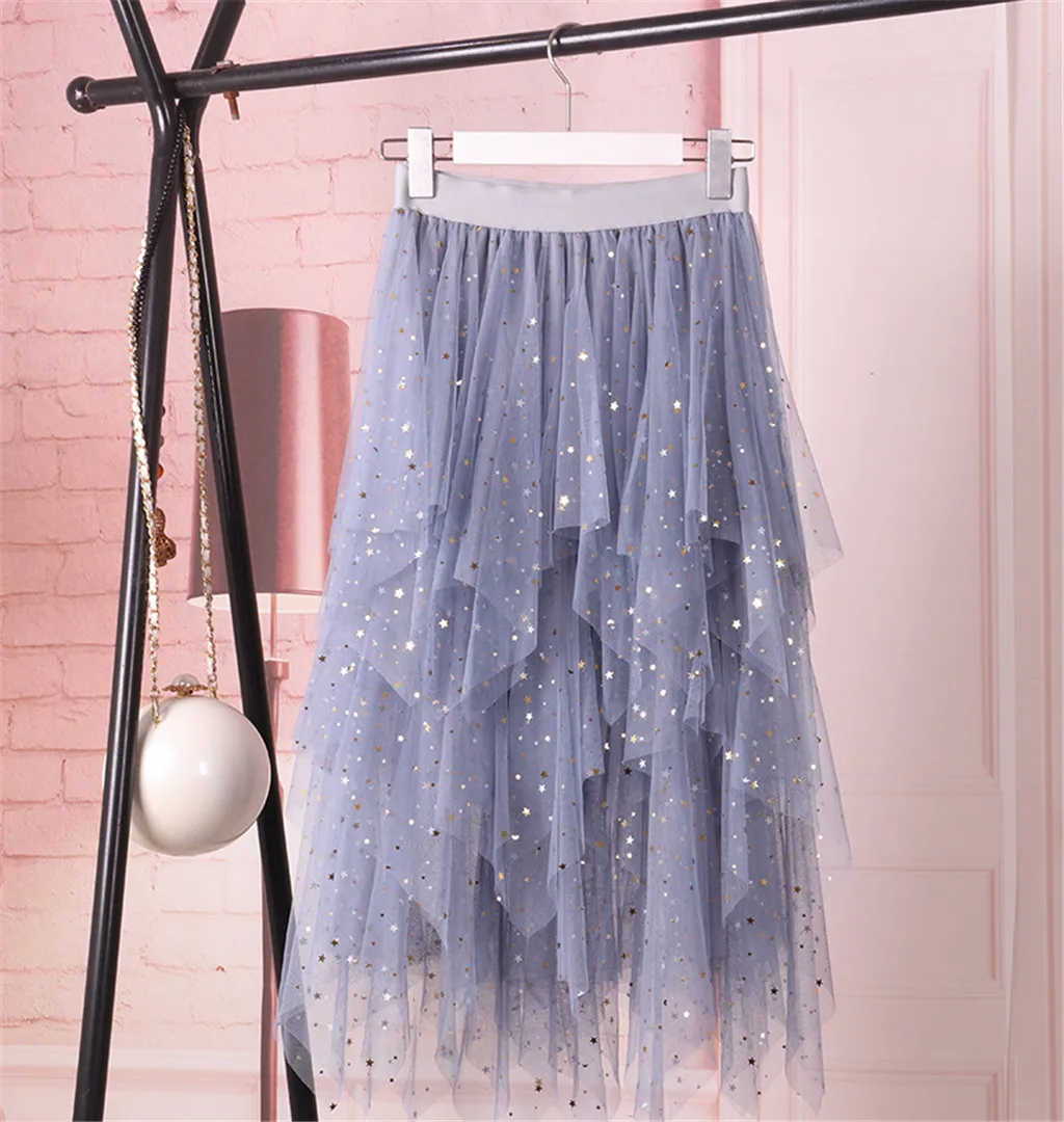 & 35 Женская длинная Тюлевая юбка с высокой талией плиссированная блестящая