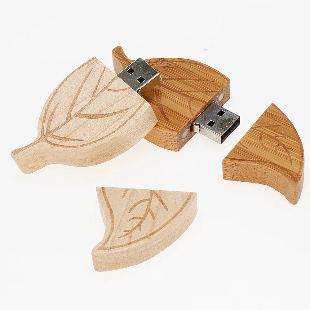 

High Quality Wood Leaf Memory Stick 128gb USB Flash Drive 4G 8GB pendrive 16GB pen drive 32GB 64GB USB 2.0 special Wedding Gift
